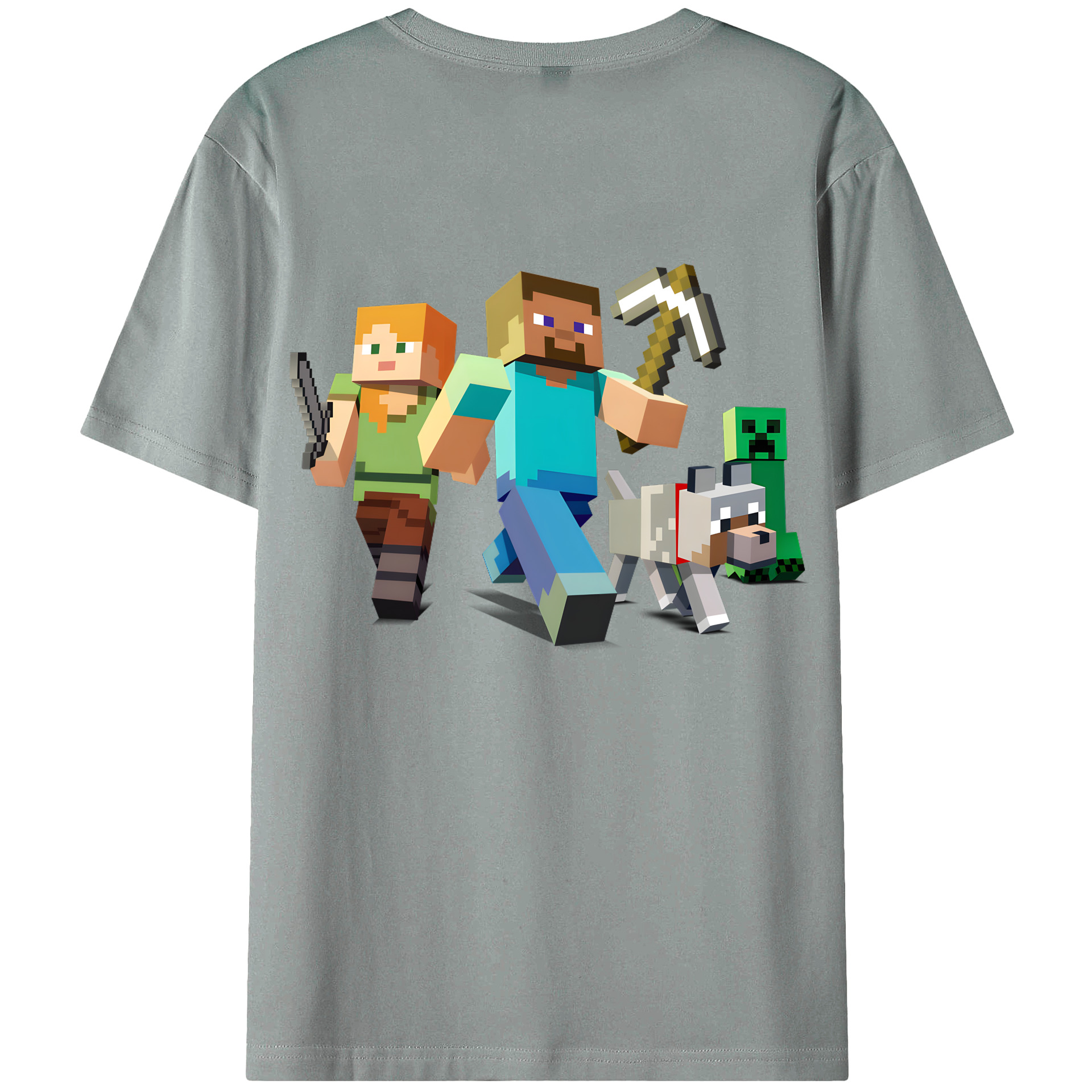 （画像用） マインクラフト ブロックの世界 Minecraft MC Block world 綿100％ メンズ半袖Tシャツ（バックプリント） 通気性